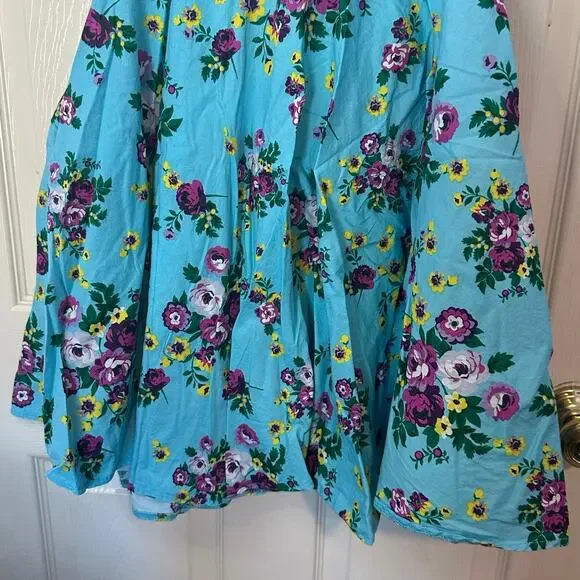 Hell Bunny Vixen Turquoise Floral Halter Dress Size M Pinup Flowy Vacation - Picture 4 of 8